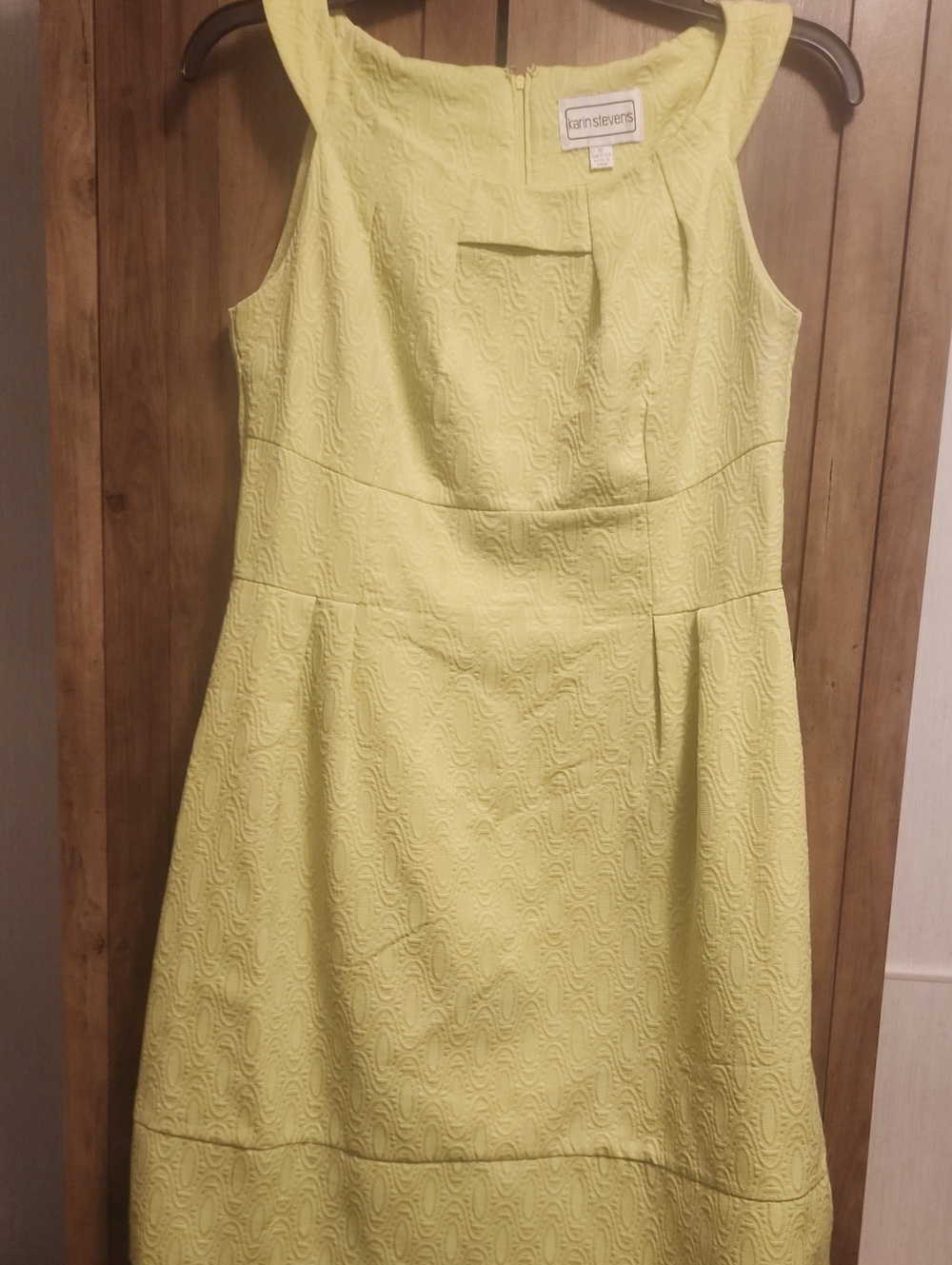 Karin Stevens Lime Green Quilt Textured Fit-and-Flare Sleeveless Midi Dress